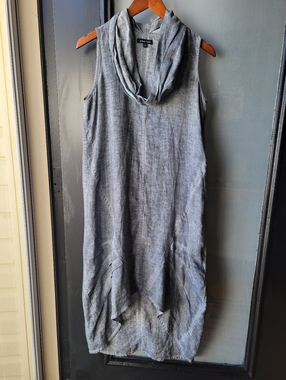Women's Sleeveless High Low Cowl Neck 100% Linen Dress Small Grey